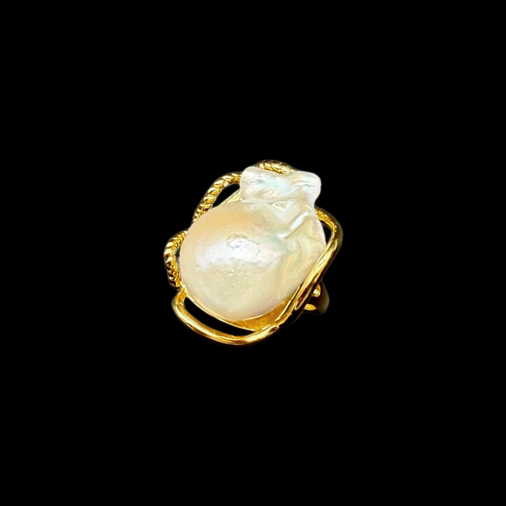 Baroque Pearl Adjustable Gold Ring - Ego - Akuna Pearls
