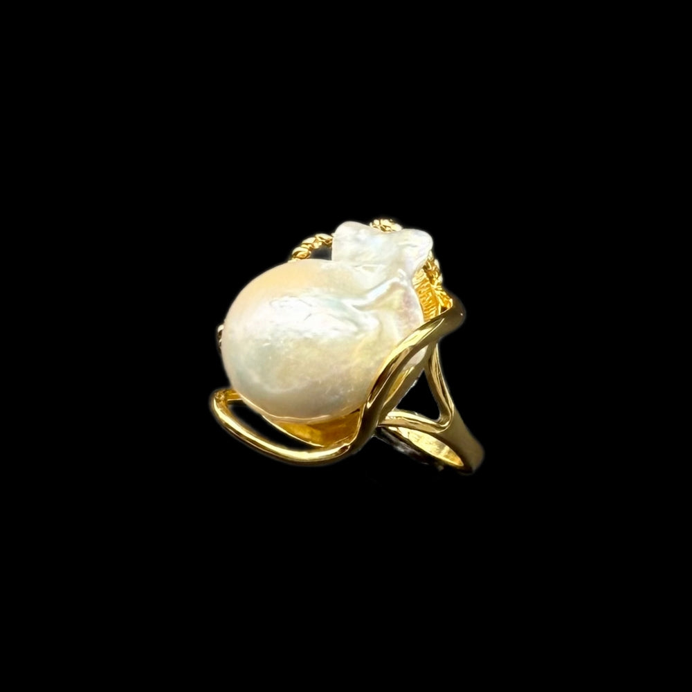Baroque Pearl Adjustable Gold Ring - Ego - Akuna Pearls