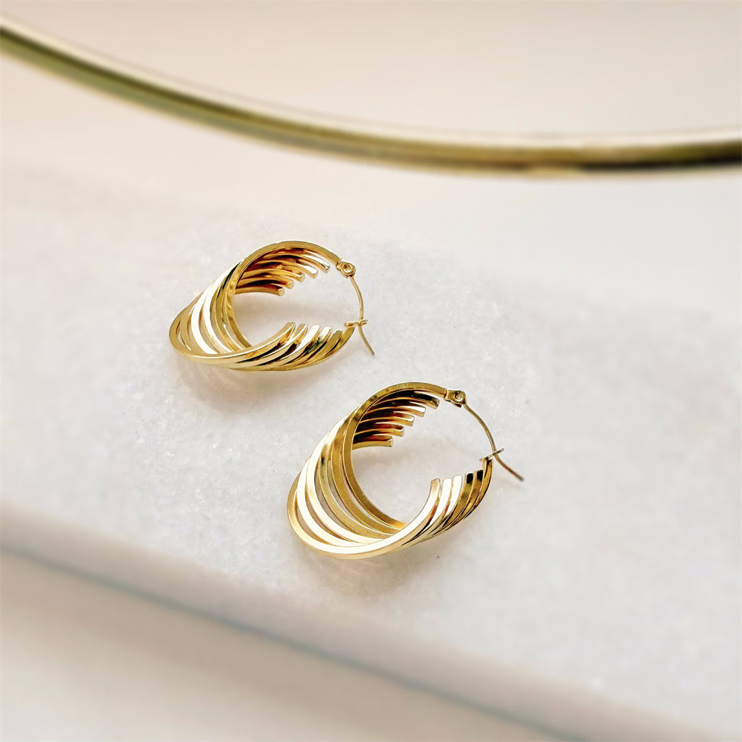 Minimal Titanium Waterproof Hoop Earrings - Chunky Waves - Akuna Pearls