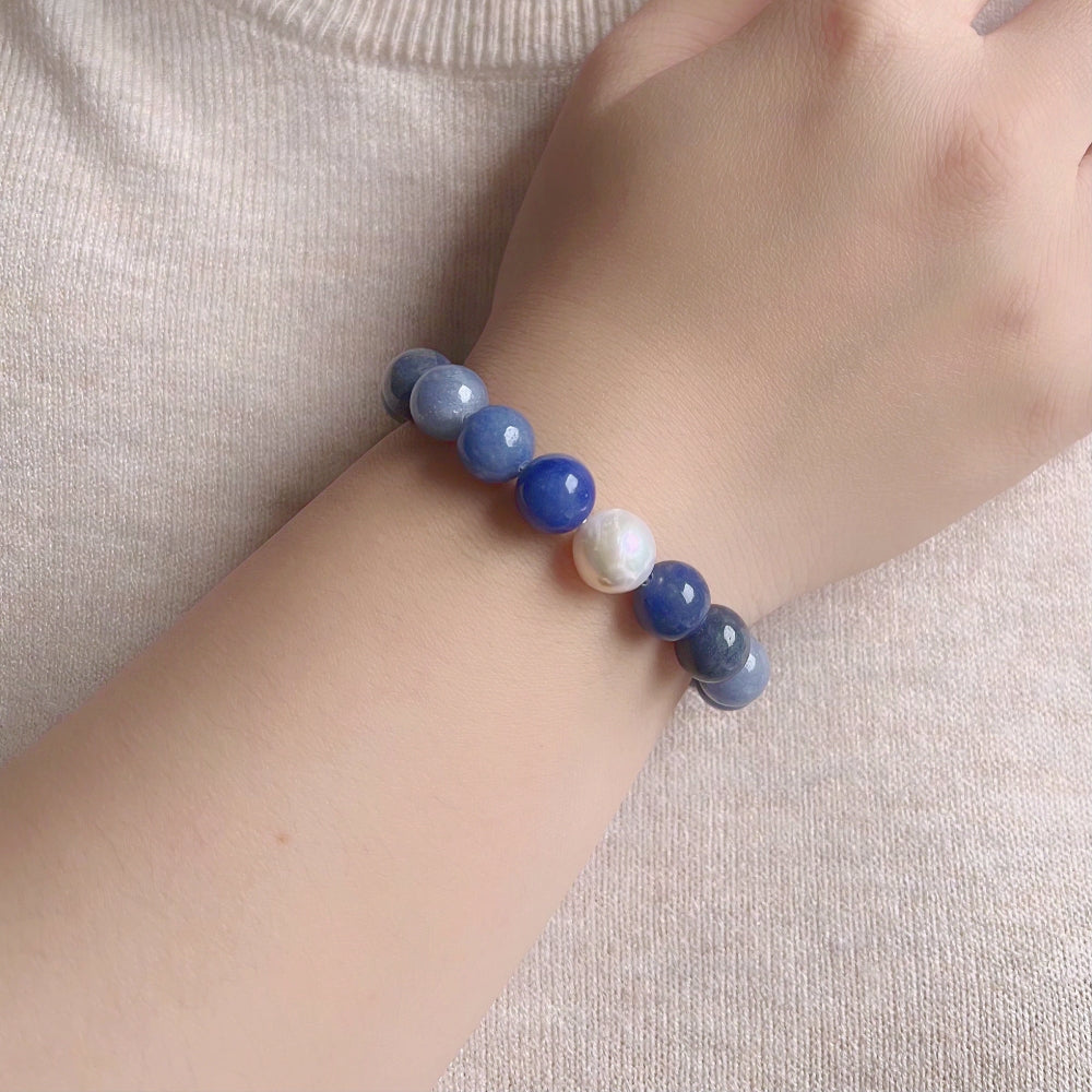 Freshwater Pearl & Natural Stone Bracelet - Blue Aventurine - Akuna Pearls