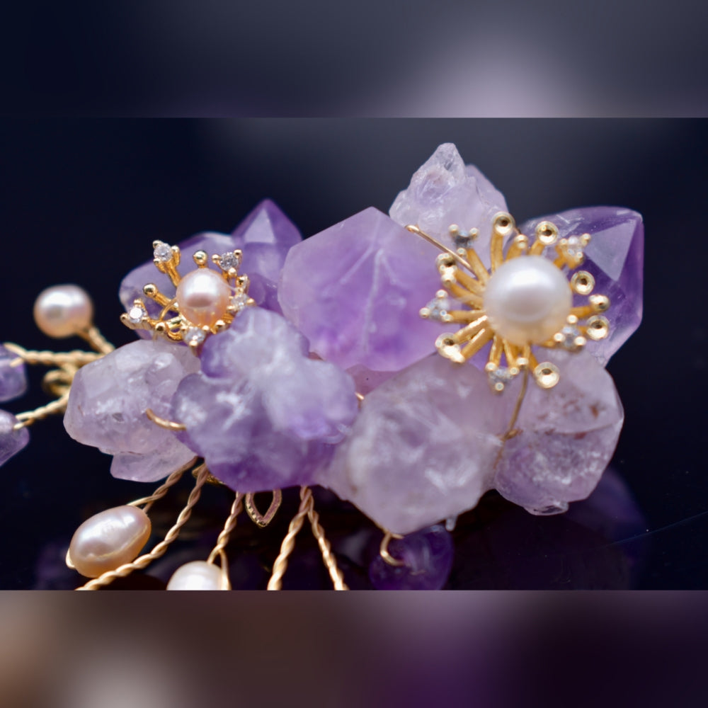 Collector's Freshwater Pearl Brooch - Amethyst Blossom