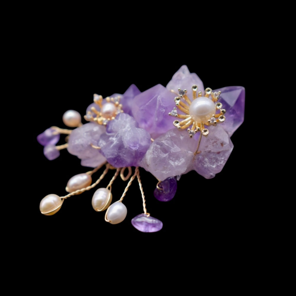 Collector's Freshwater Pearl Brooch - Amethyst Blossom