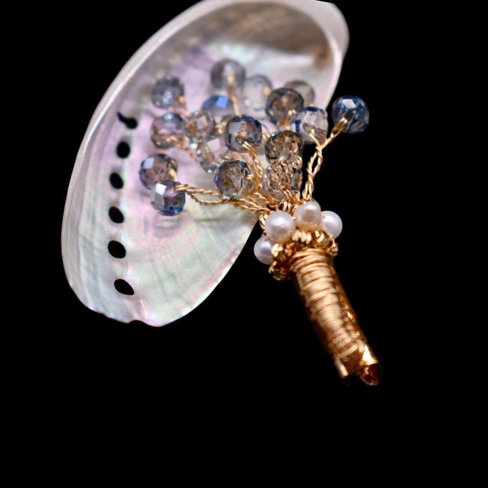 Collector's Freshwater Pearl Brooch - Blue Crystal Bouquet