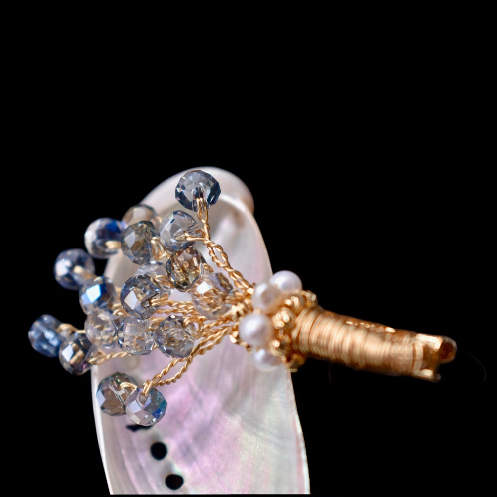 Collector's Freshwater Pearl Brooch - Blue Crystal Bouquet