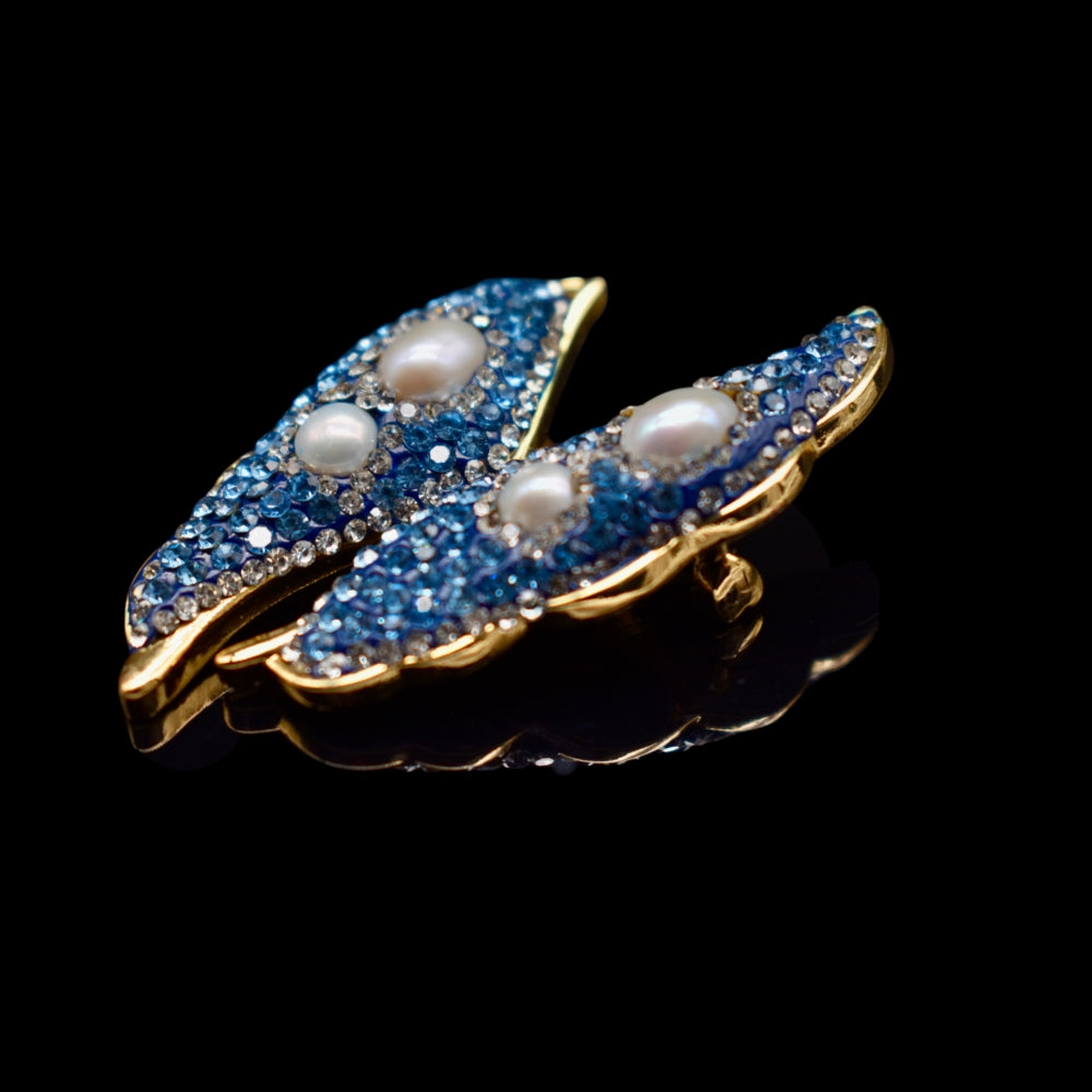 Collector's Freshwater Pearl Brooch - Blue Leaves