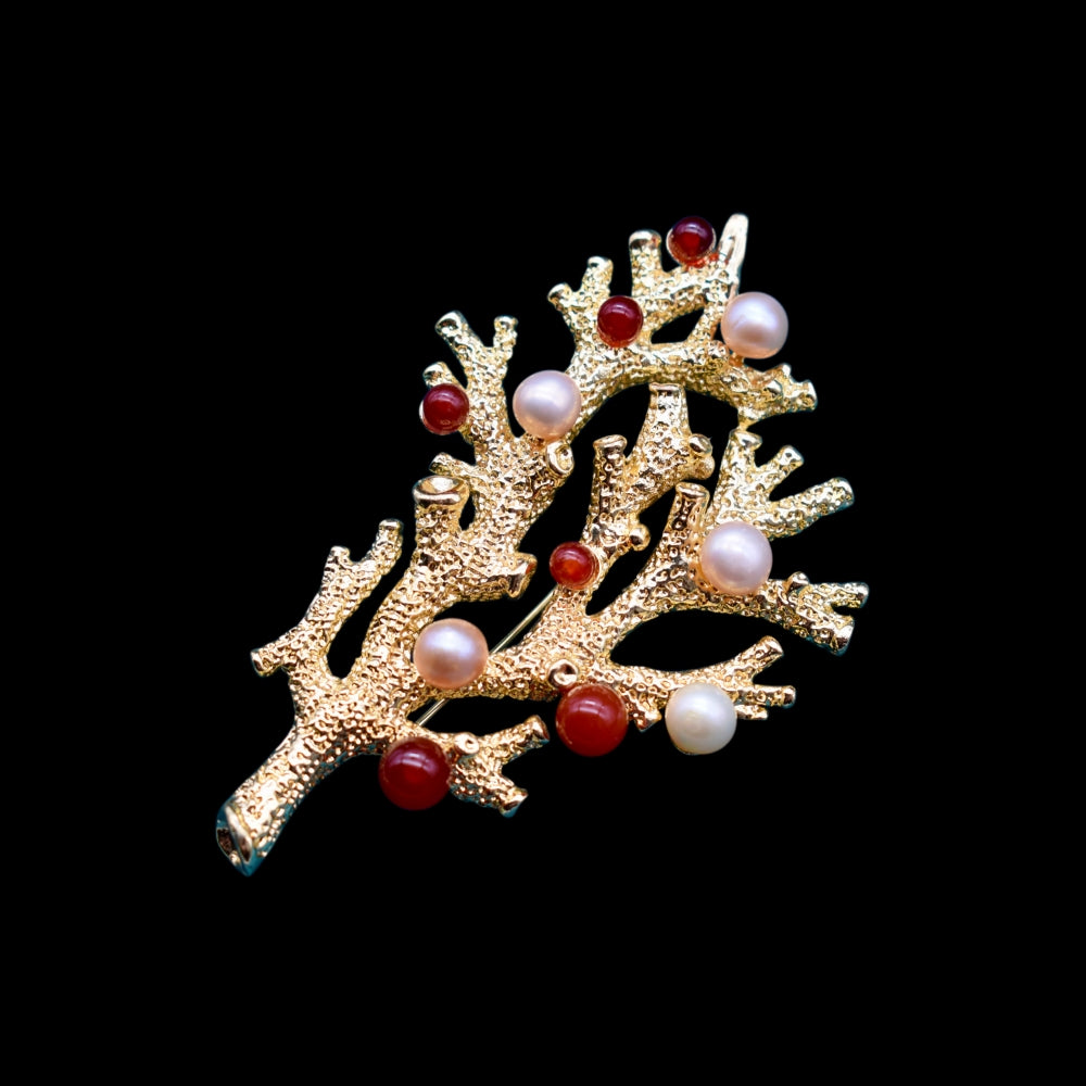 Collector's Freshwater Pearl Brooch - Coral Tree