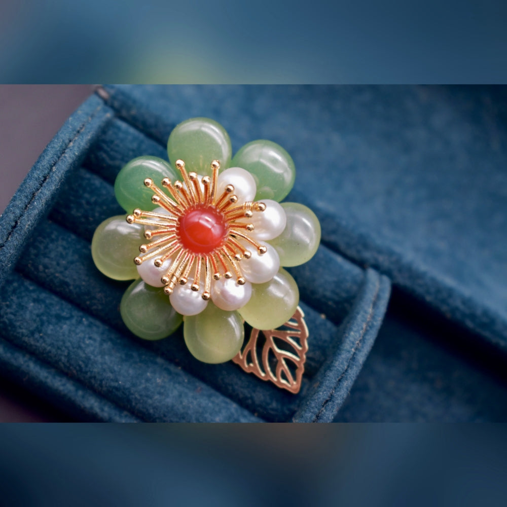Collector's Freshwater Pearl Brooch - Jade Blossom