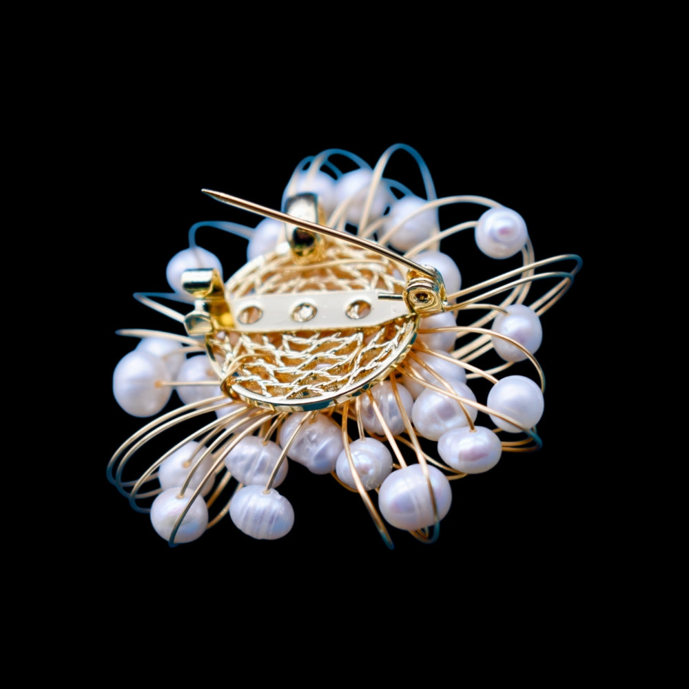 Collector's Freshwater Pearl and Gold Wiring Brooch - Pearl Burst