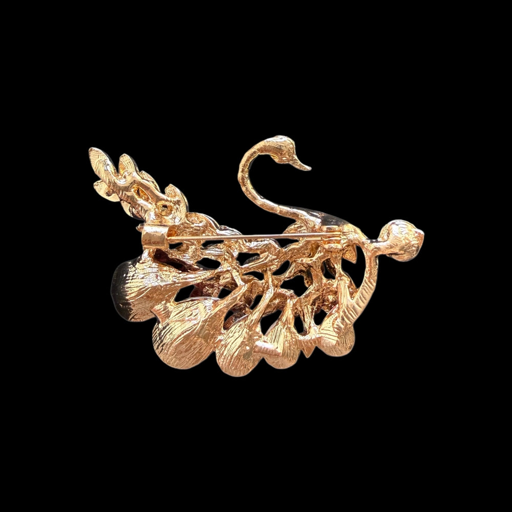 Freshwater Pearl Brooch - Pink Crystal Swan - Akuna Pearls