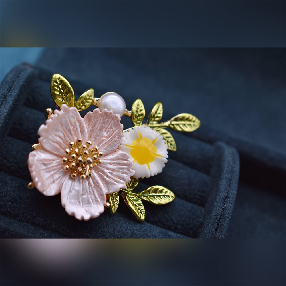 Freshwater Pearl Brooch - Pink Peach Blossom - Akuna Pearls