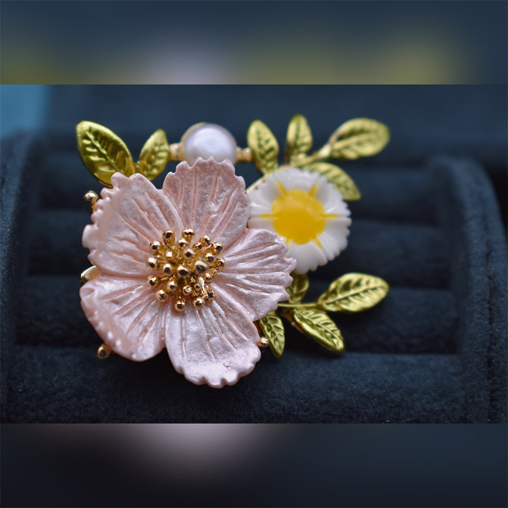 Freshwater Pearl Brooch - Pink Peach Blossom - Akuna Pearls