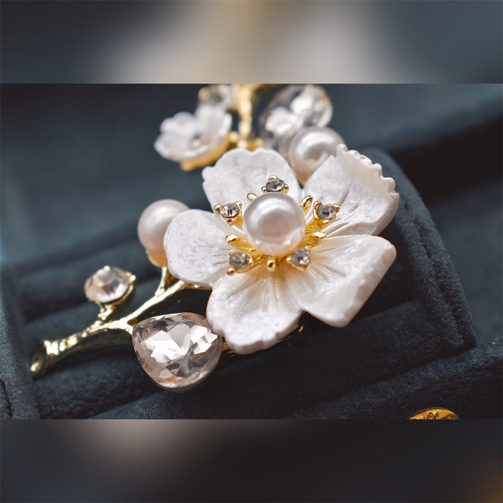 Freshwater Pearl Brooch - White Peach Blossom - Akuna Pearls