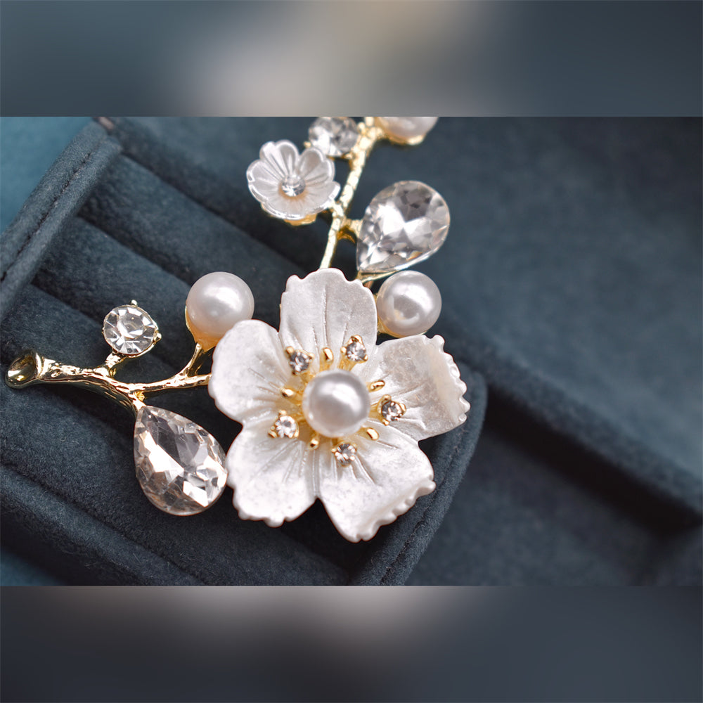 Freshwater Pearl Brooch - White Peach Blossom - Akuna Pearls