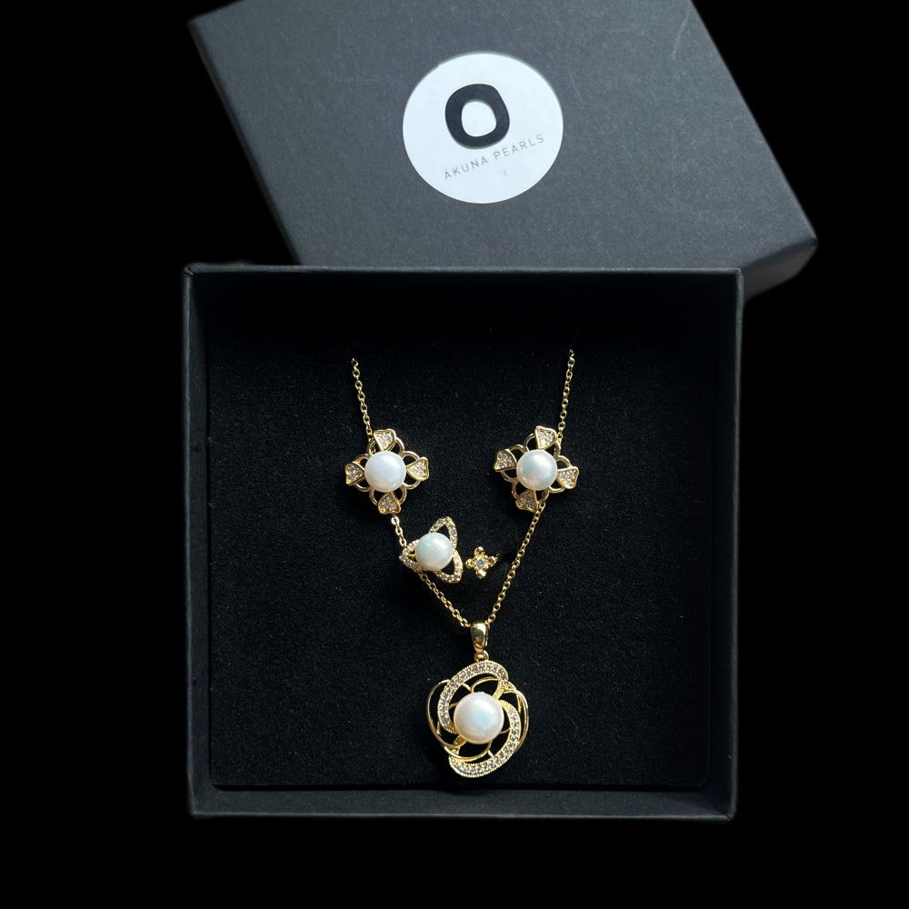 Freshwater Pearl Necklace, Earrings and Ring Gift Set - Edith - Akuna Pearls