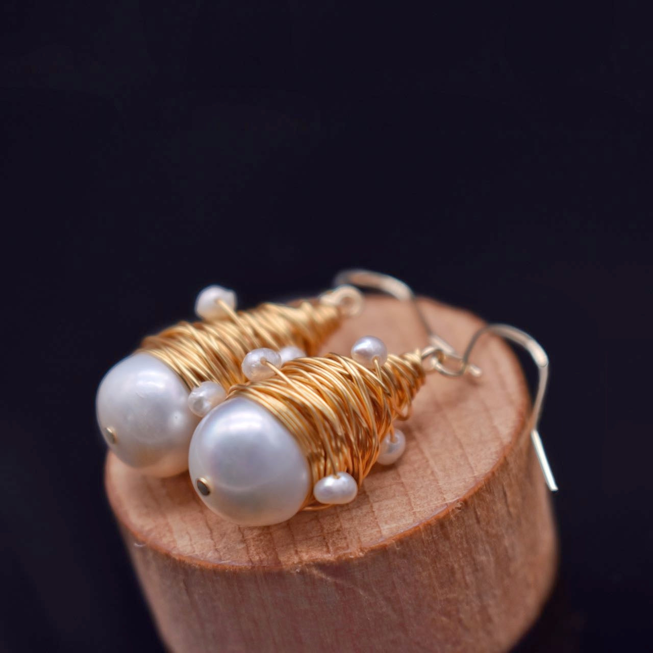 Freshwater Pearl Gold Wiring Dangle Hook Earrings - Marilla - Akuna Pearls