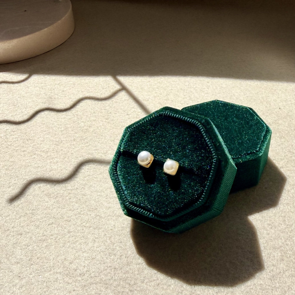 Freshwater Pearl Mini Halo Stud Earrings - Square