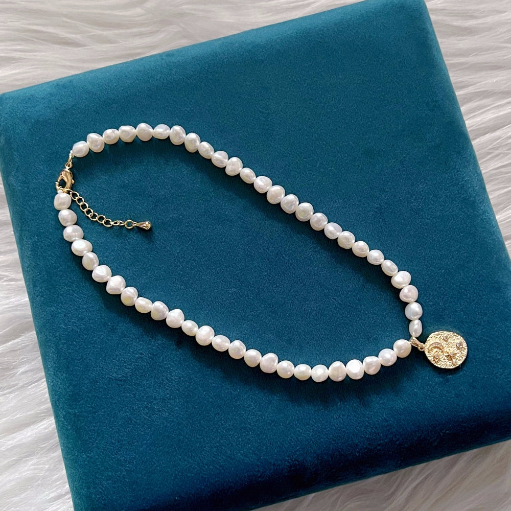 Freshwater Pearl Pendant Necklace - Celestial Stars & Magic Eyes - Akuna Pearls