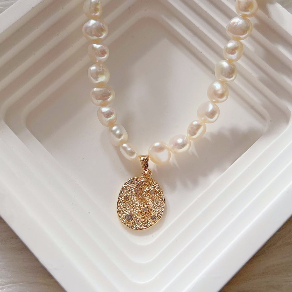 Freshwater Pearl Pendant Necklace - Celestial Stars & Magic Eyes - Akuna Pearls