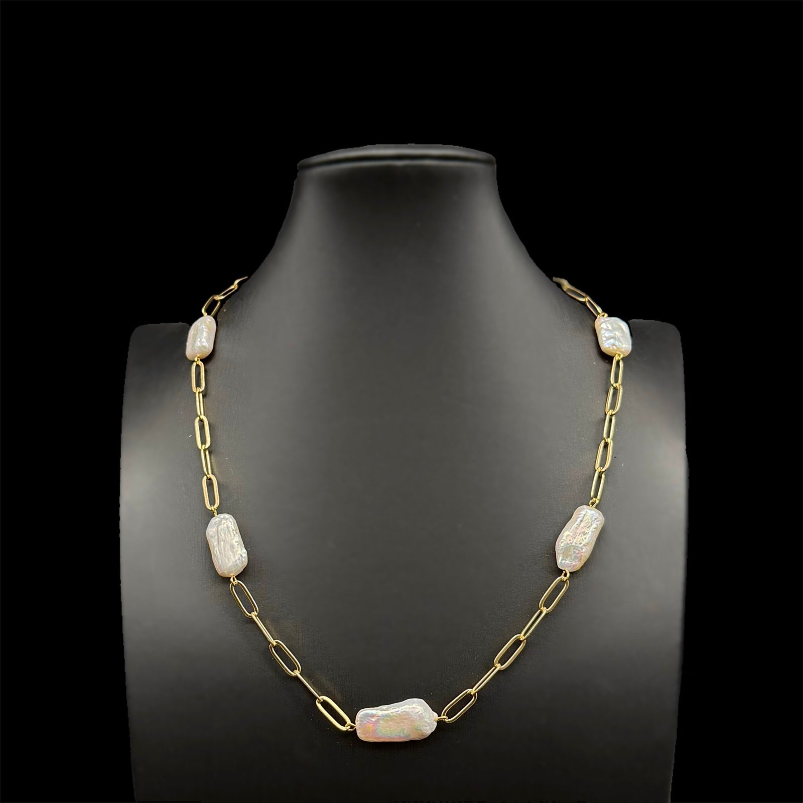 Baroque Pearl Paperclip Link Chain Necklace - Zoe - Akuna Pearls