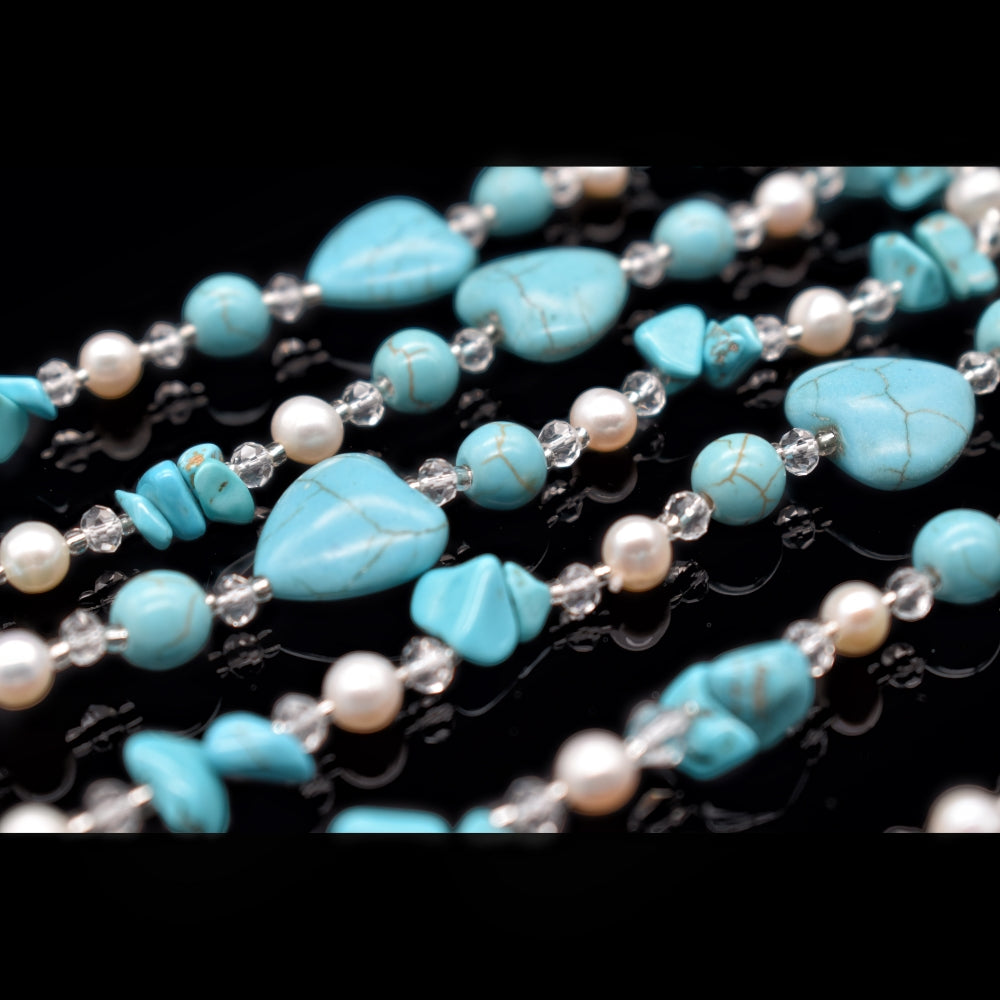 Freshwater Pearl & Turquoise Long Necklace - Tallie - Akuna Pearls