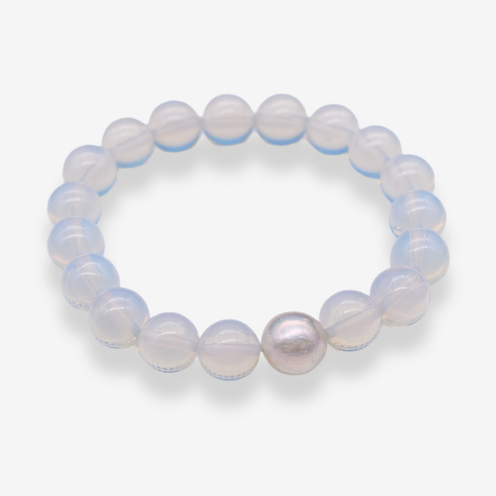 Freshwater Pearl & Natural Stone Bracelet - Opalite - Akuna Pearls