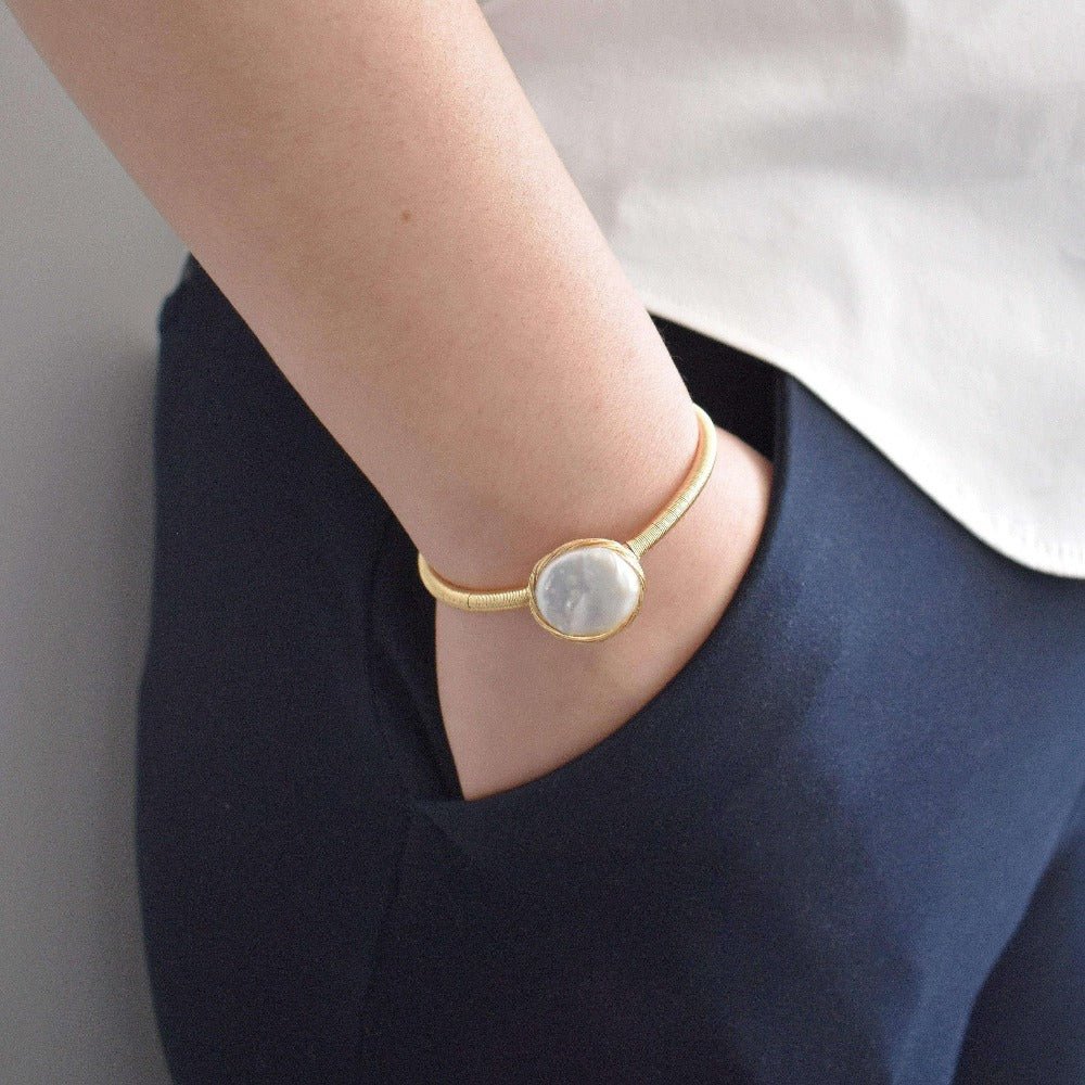 Baroque Pearl Bangle - Gold Edge - Akuna Pearls