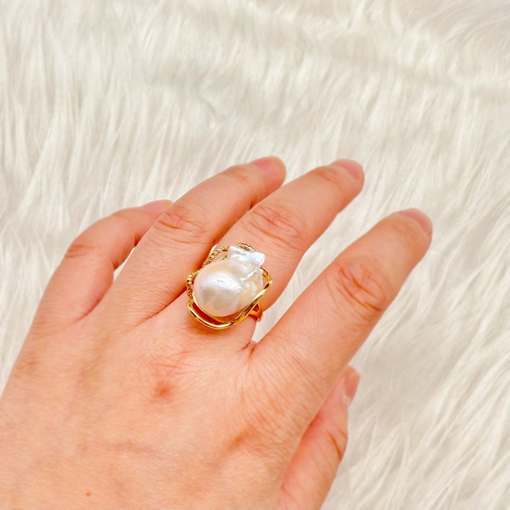 Baroque Pearl Adjustable Gold Ring - Ego - Akuna Pearls
