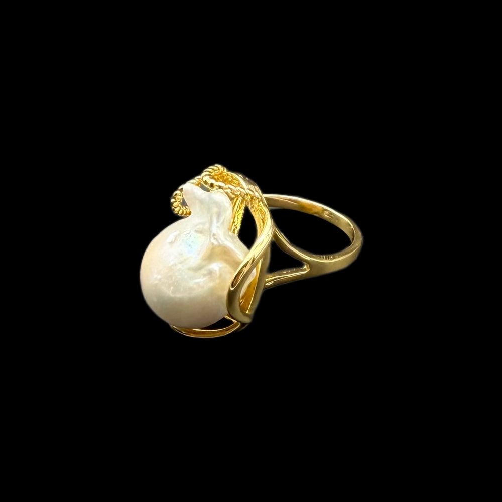 Baroque Pearl Adjustable Gold Ring - Ego - Akuna Pearls
