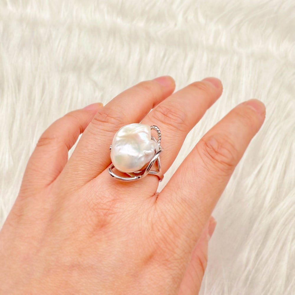 Baroque Pearl Adjustable Silver Ring - Ego - Akuna Pearls