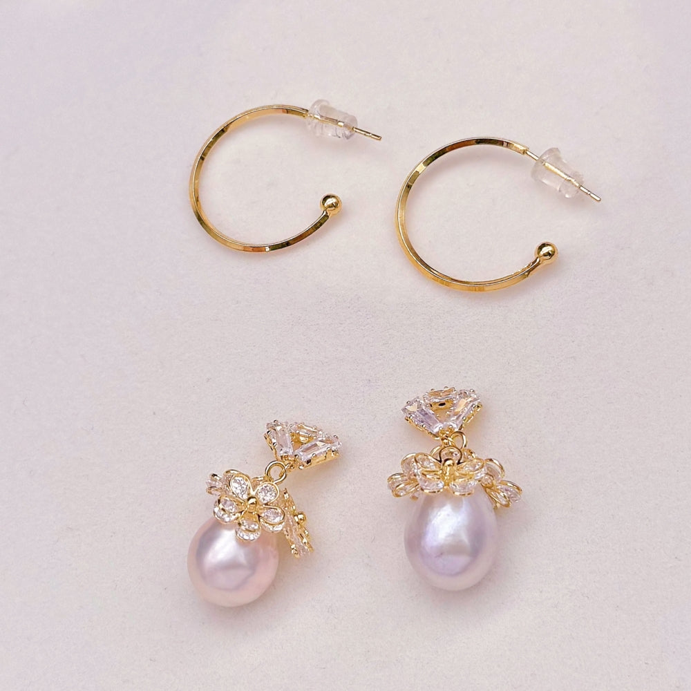 Baroque Pearl Open Hoop Stud Earrings - Blossom - Akuna Pearls