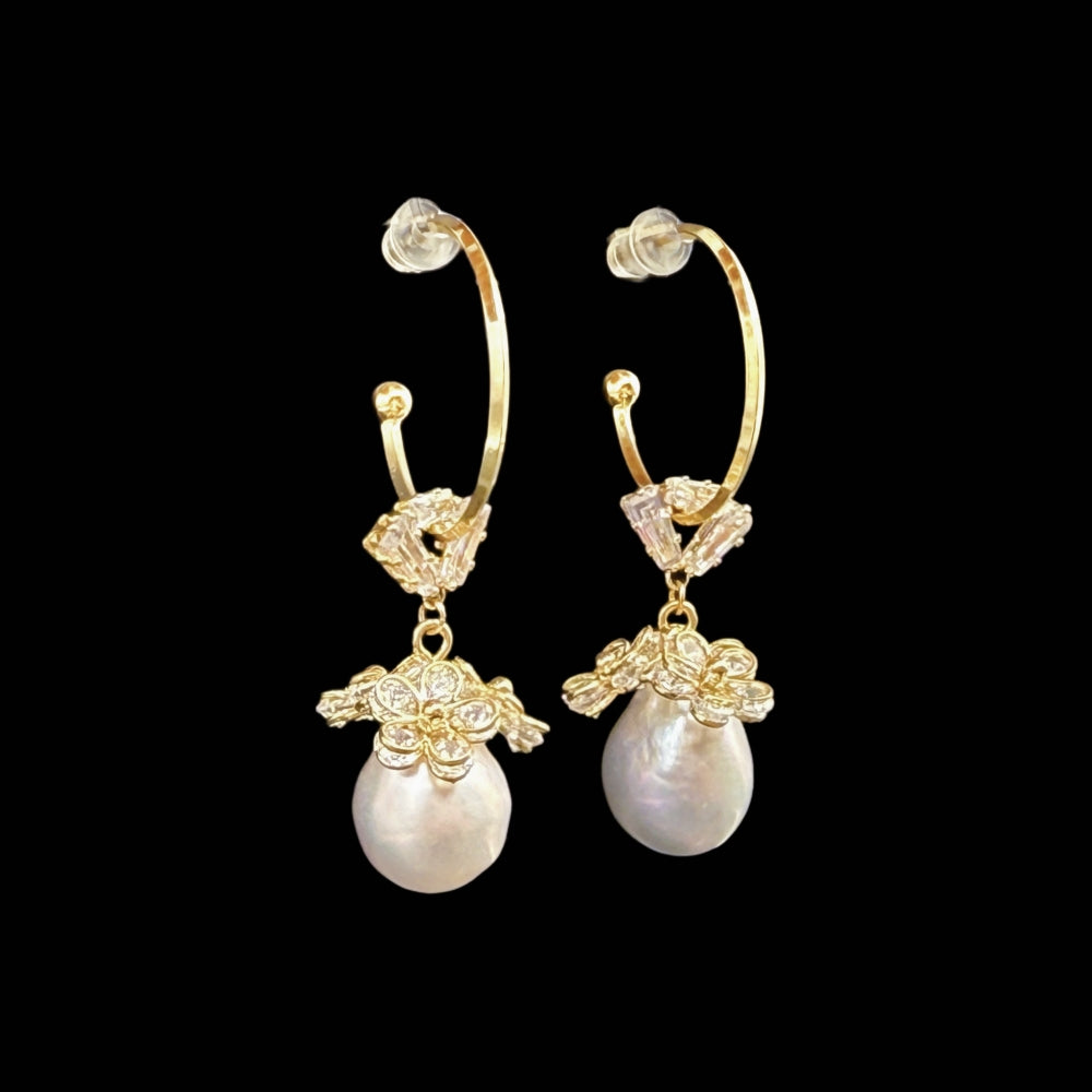 Baroque Pearl Open Hoop Stud Earrings - Blossom - Akuna Pearls