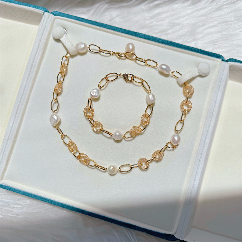 Baroque Pearl Oval Cable Chain Necklace - Rama - Akuna Pearls
