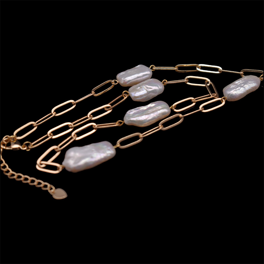 Baroque Pearl Paperclip Link Chain Necklace - Zoe - Akuna Pearls
