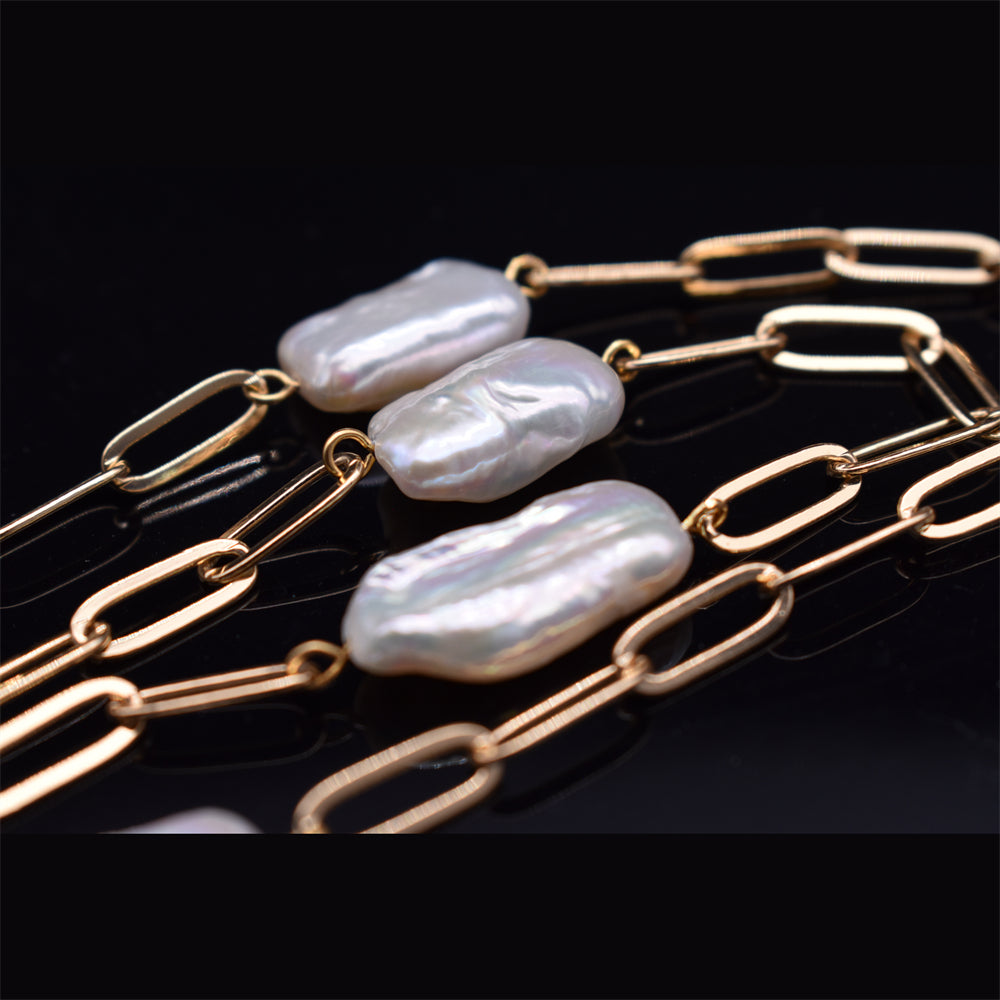 Baroque Pearl Paperclip Link Chain Necklace - Zoe - Akuna Pearls