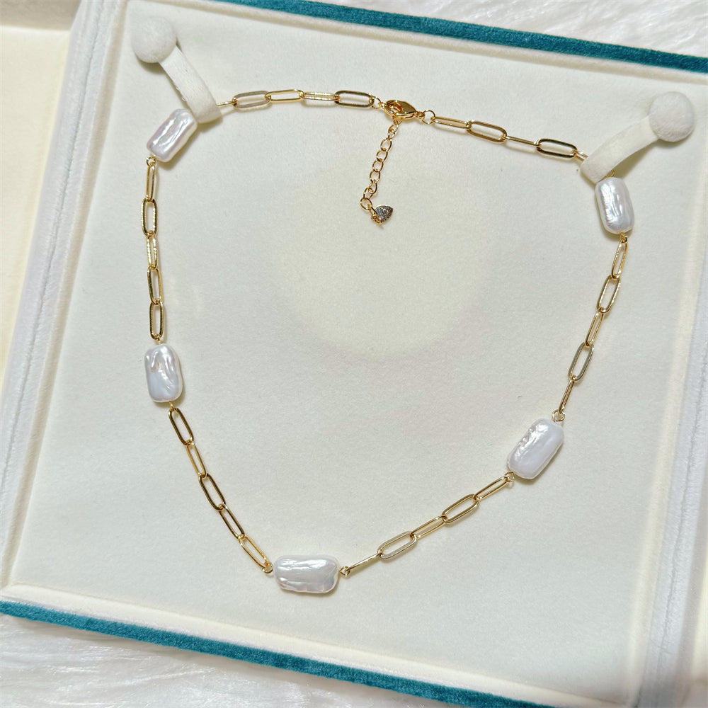 Baroque Pearl Paperclip Link Chain Necklace - Zoe - Akuna Pearls