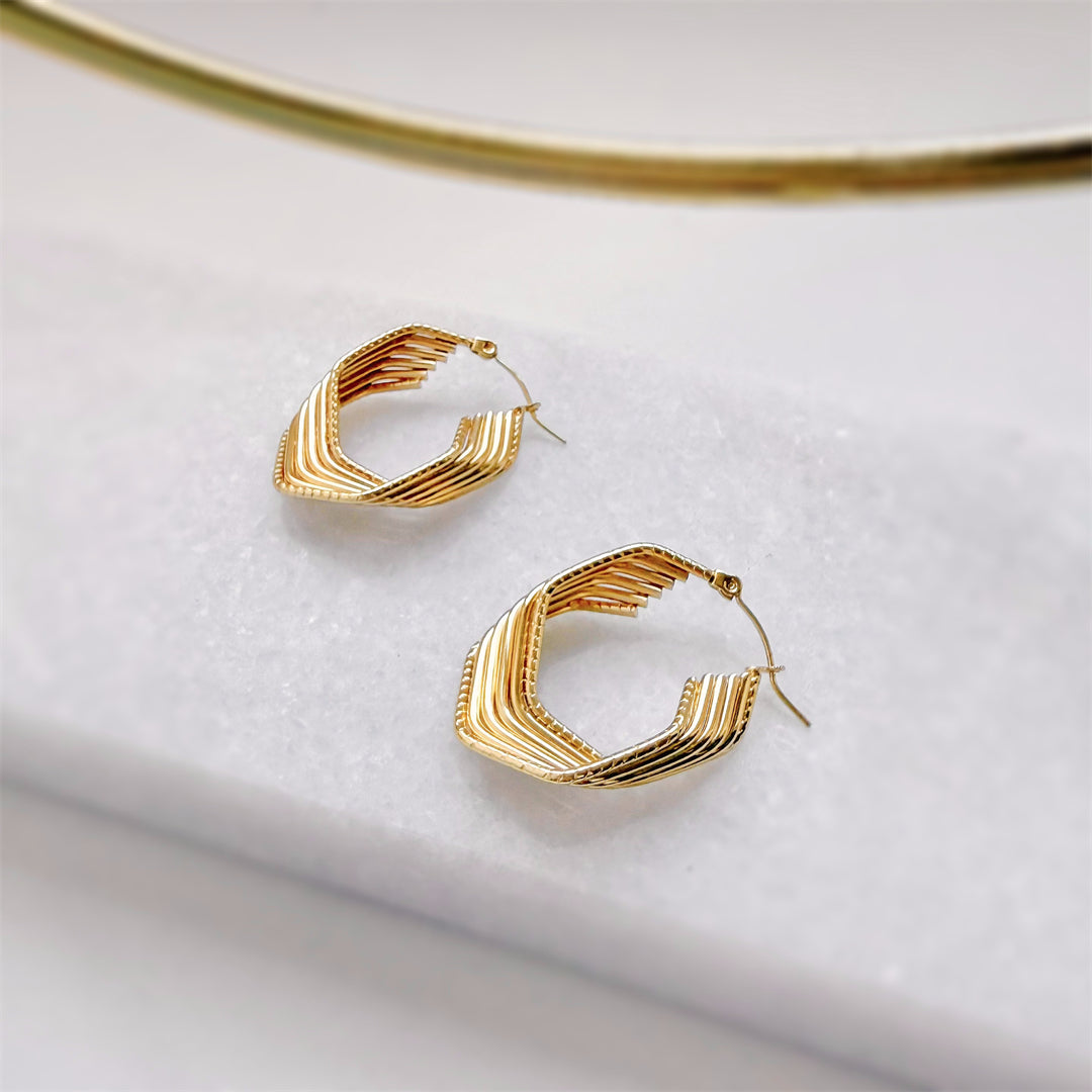 Minimal Titanium Waterproof Hoop Earrings - Chunky Lines - Akuna Pearls