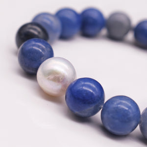Freshwater Pearl & Natural Stone Bracelet - Blue Aventurine - Akuna Pearls