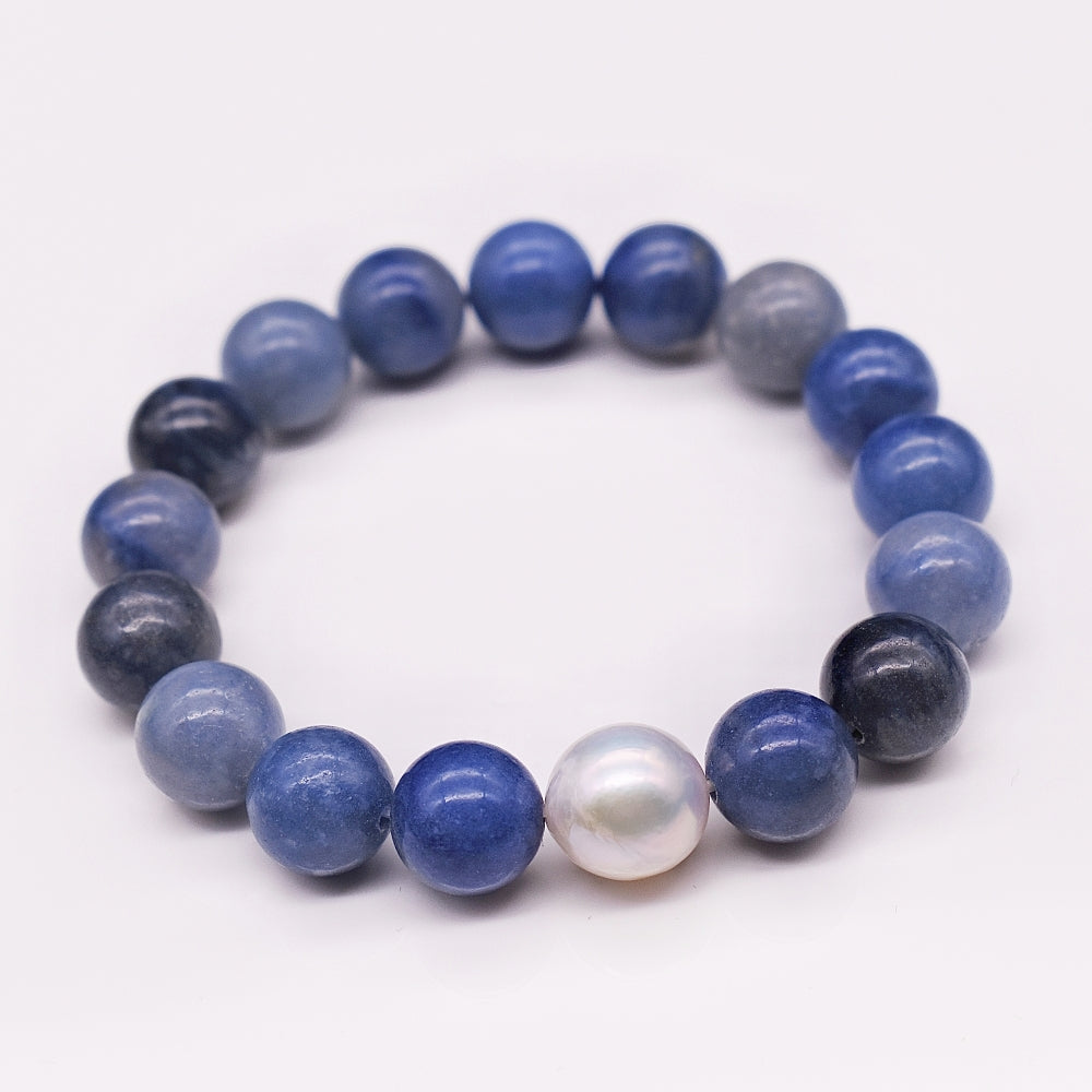 Freshwater Pearl & Natural Stone Bracelet - Blue Aventurine - Akuna Pearls