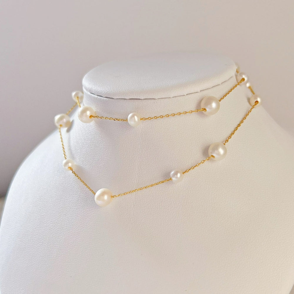 Freshwater Pearl Station Necklace - Carla - Akuna Pearls
