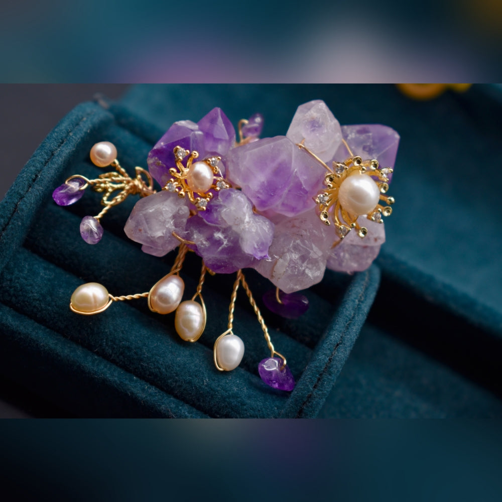 Collector's Freshwater Pearl Brooch - Amethyst Blossom