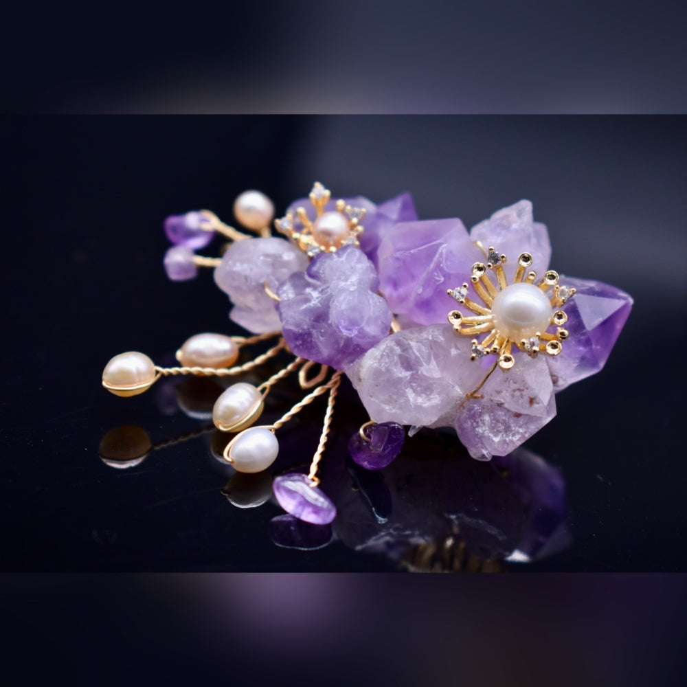 Collector's Freshwater Pearl Brooch - Amethyst Blossom