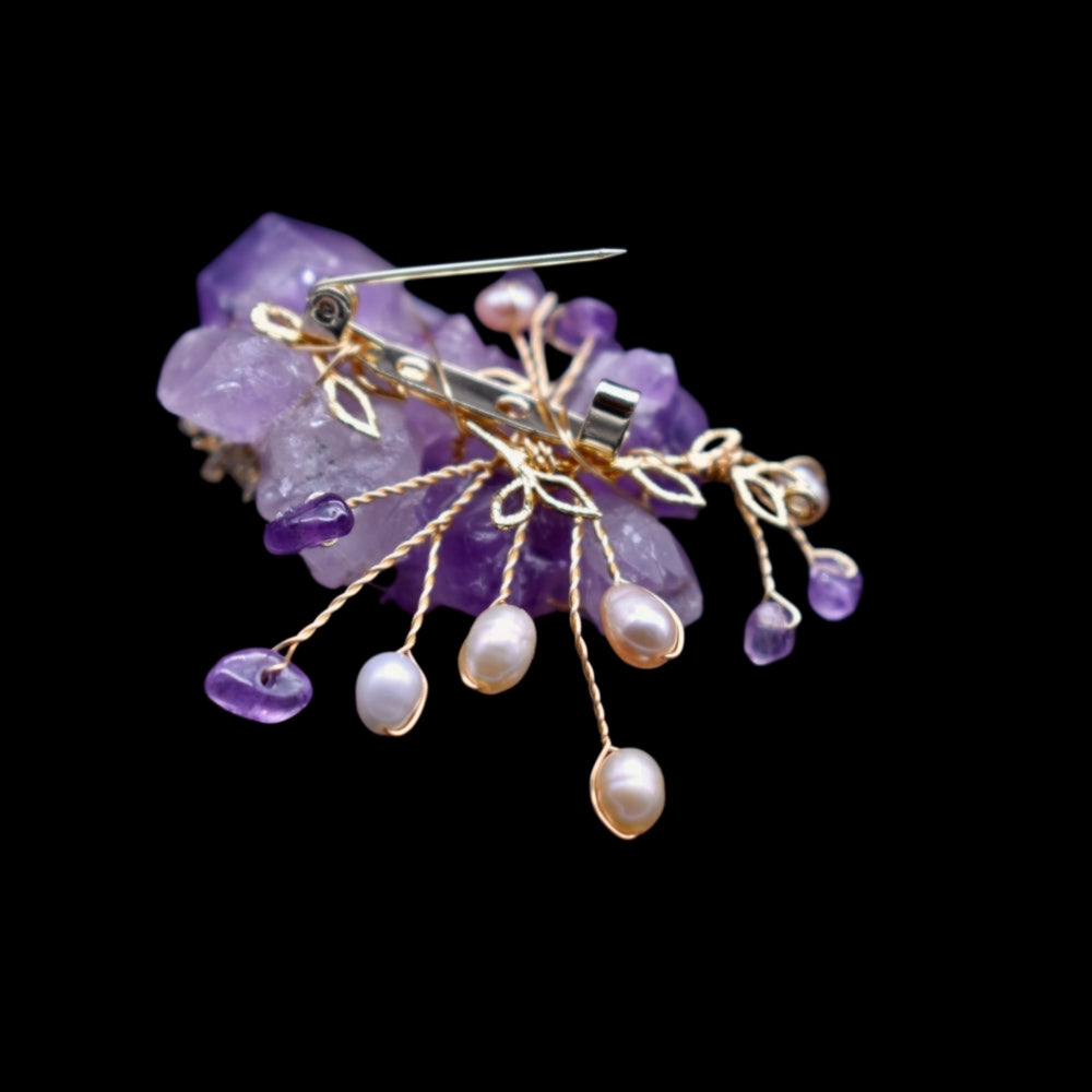 Collector's Freshwater Pearl Brooch - Amethyst Blossom