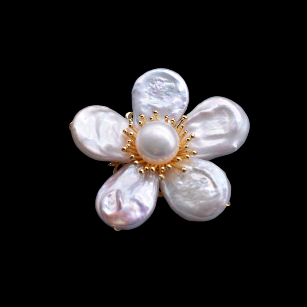 Collector's Freshwater Pearl Brooch - Baroque Pearl Sandwort