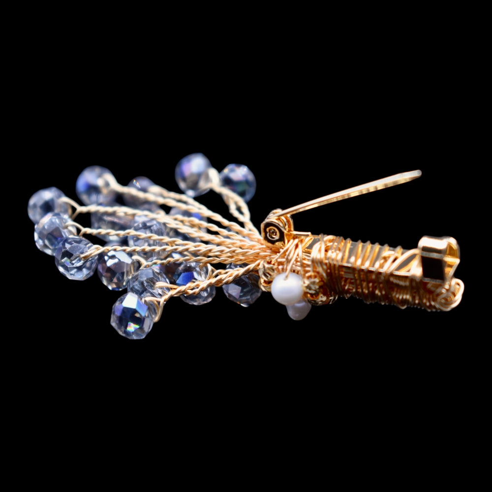 Collector's Freshwater Pearl Brooch - Blue Crystal Bouquet