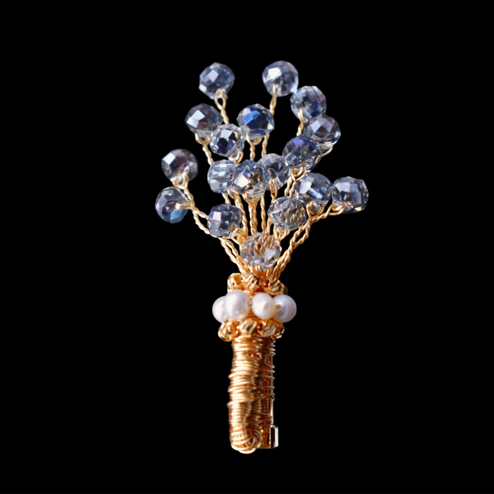 Collector's Freshwater Pearl Brooch - Blue Crystal Bouquet