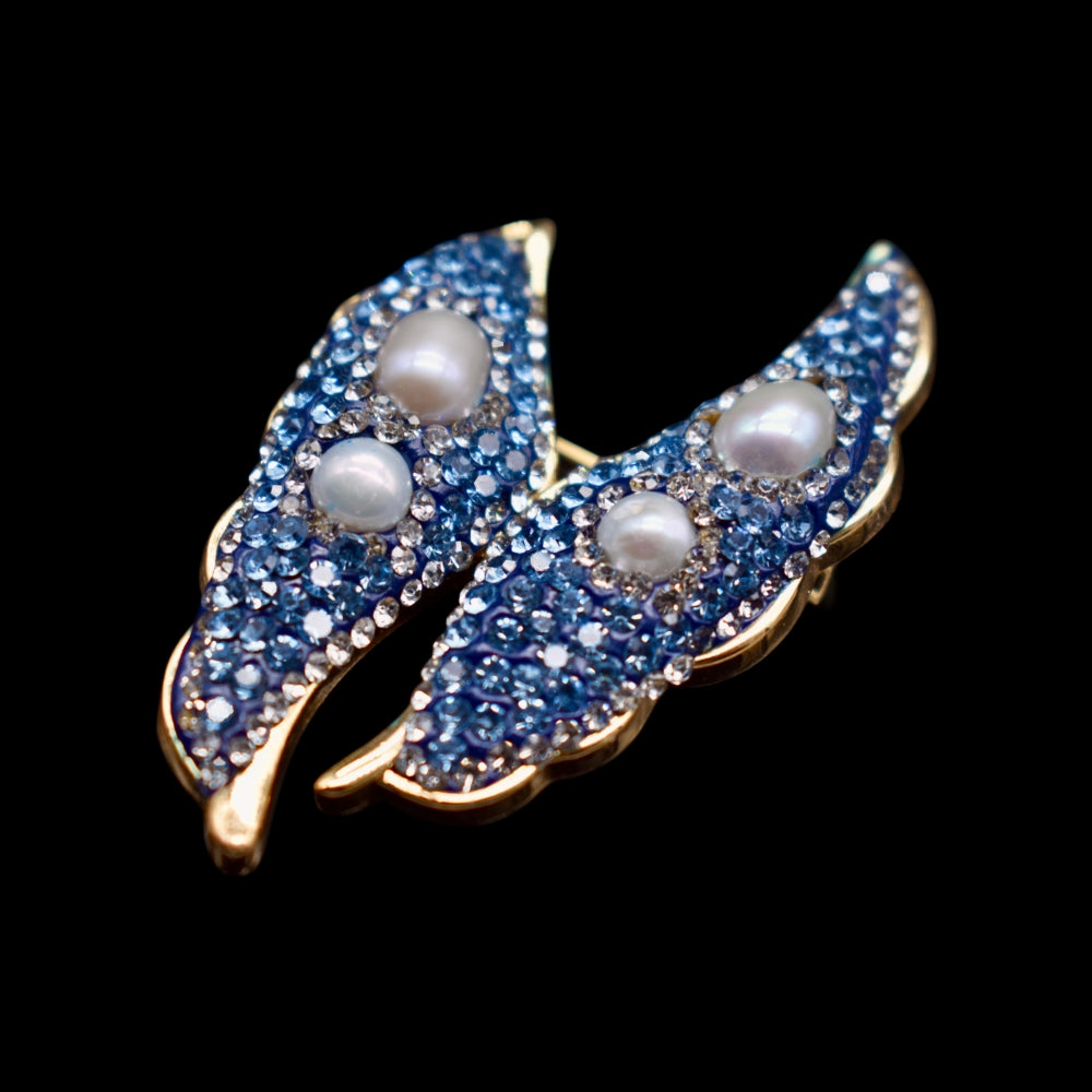 Collector's Freshwater Pearl Brooch - Blue Leaves