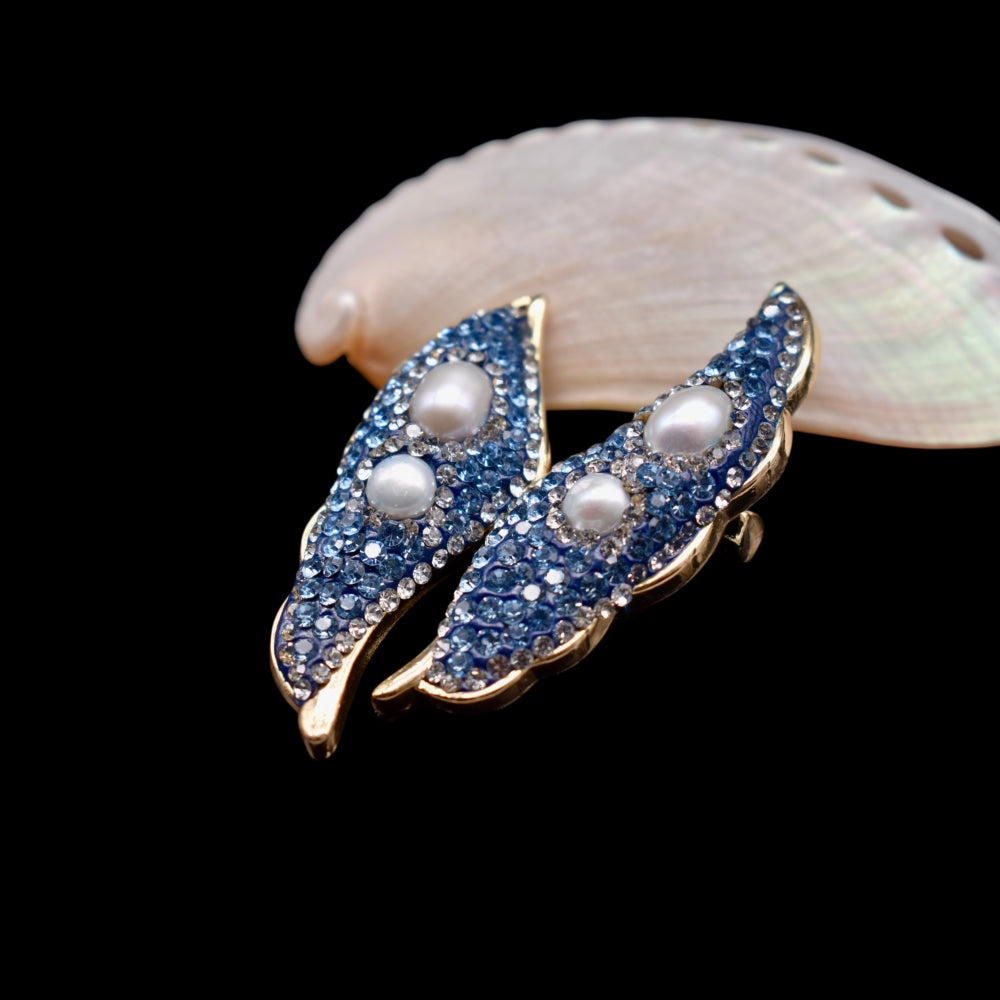 Collector's Freshwater Pearl Brooch - Blue Leaves