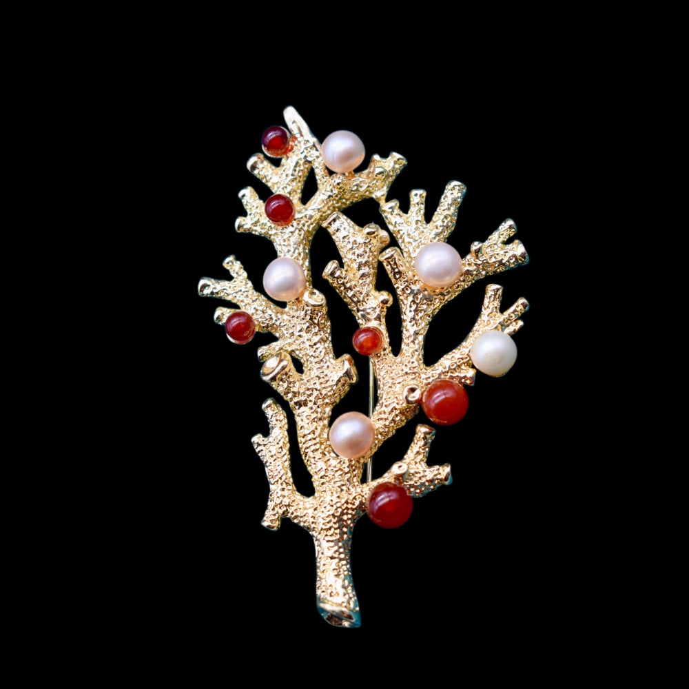 Collector's Freshwater Pearl Brooch - Coral Tree