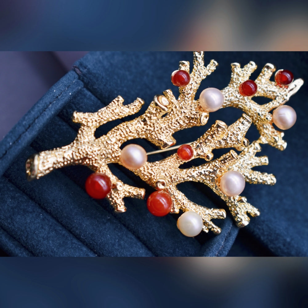 Collector's Freshwater Pearl Brooch - Coral Tree