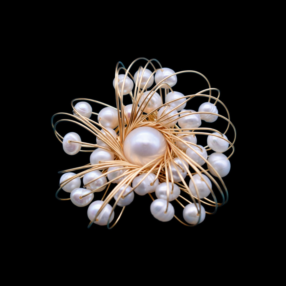 Collector's Freshwater Pearl and Gold Wiring Brooch - Pearl Burst